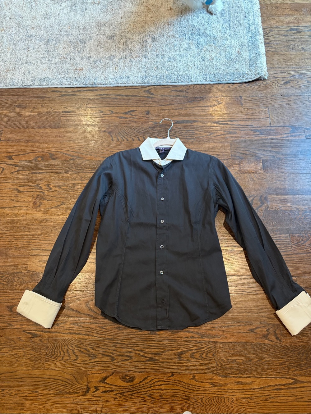 Ralph Lauren Purple label women’s black shirt White Contrast Collar and Cuffs